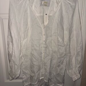 Anthropologie Maeve White Linen Button Down Shirt